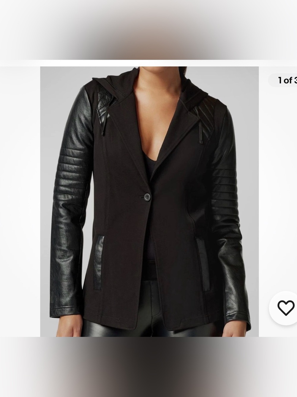 Blanc Noir Women's Black Hooded Single Button Moto Blazer Jacket Size L EUC